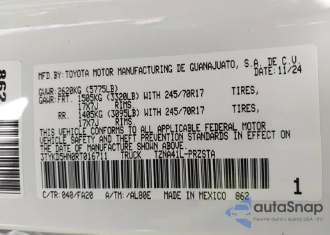 2024 Toyota Tacoma Sr 2Wd from USA, damaged, VIN 3TYKD5HN0RT016711